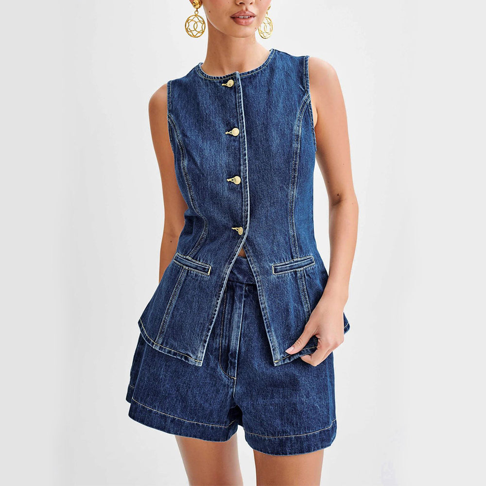 Leonie | Stylisches Denim-Outfit-Set für den Sommer - Jeans-Weste & weite Shorts - Image 3