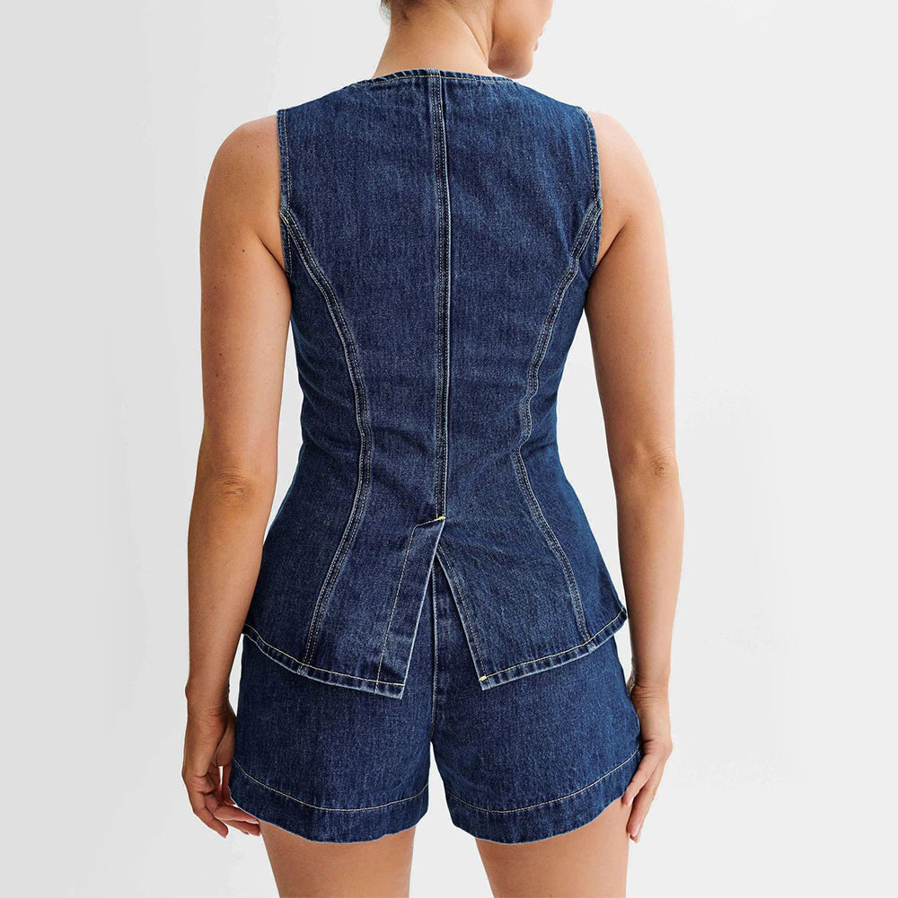 Leonie | Stylisches Denim-Outfit-Set für den Sommer - Jeans-Weste & weite Shorts - Image 2