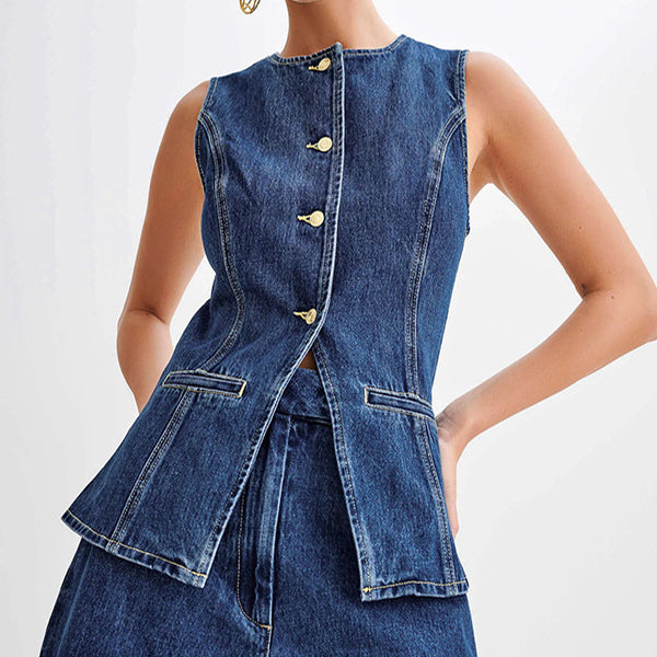 Leonie | Stylisches Denim-Outfit-Set für den Sommer - Jeans-Weste & weite Shorts - Image 6