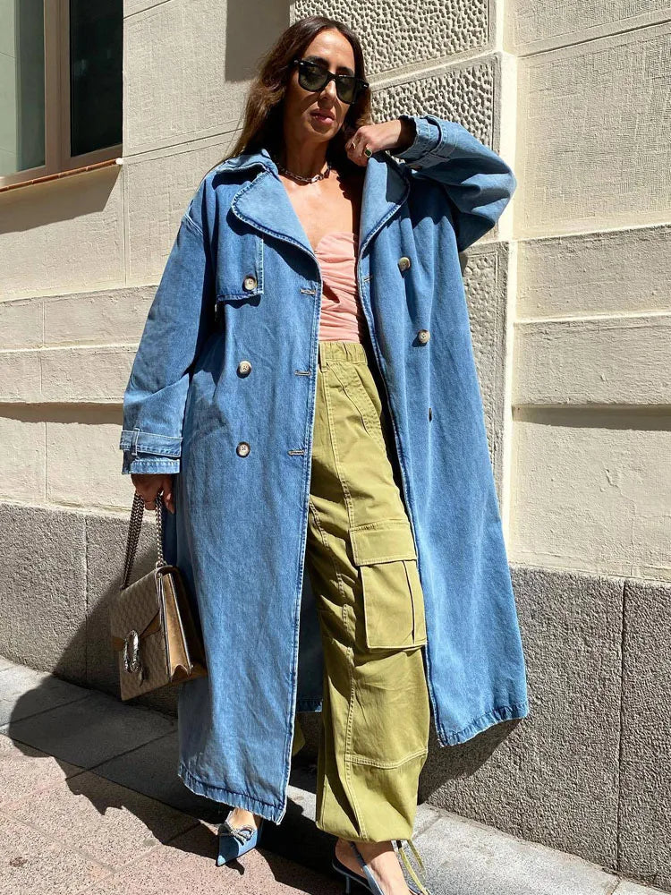 Marita | Damen Zweireihiger Jeansmantel - Image 1