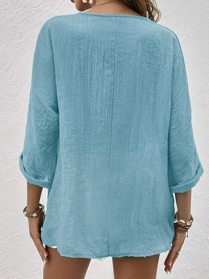 Simone | Elegante Leinenbluse mit Knopfleiste für Frauen - Image 2