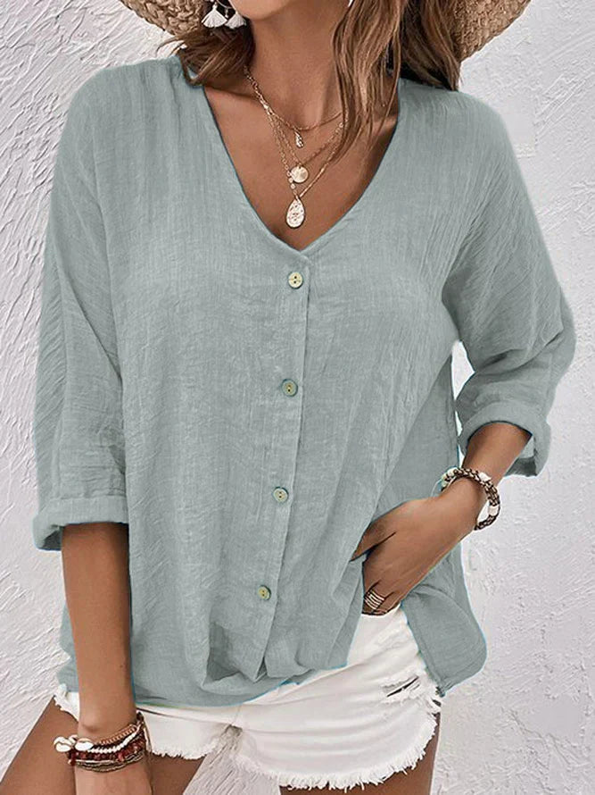 Simone | Elegante Leinenbluse mit Knopfleiste für Frauen - Image 3