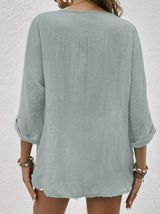 Simone | Elegante Leinenbluse mit Knopfleiste für Frauen - Image 4