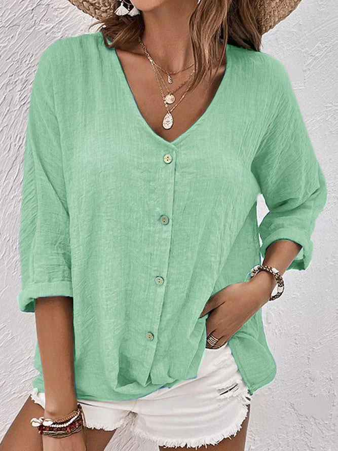 Simone | Elegante Leinenbluse mit Knopfleiste für Frauen - Image 5
