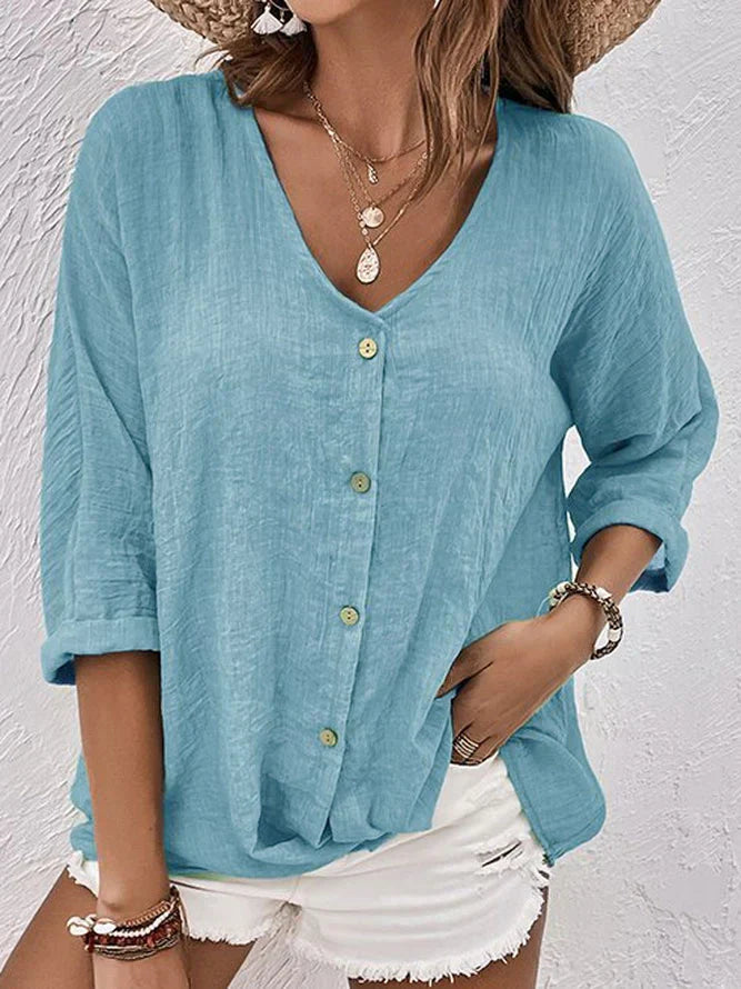 Simone | Elegante Leinenbluse mit Knopfleiste für Frauen - Image 1