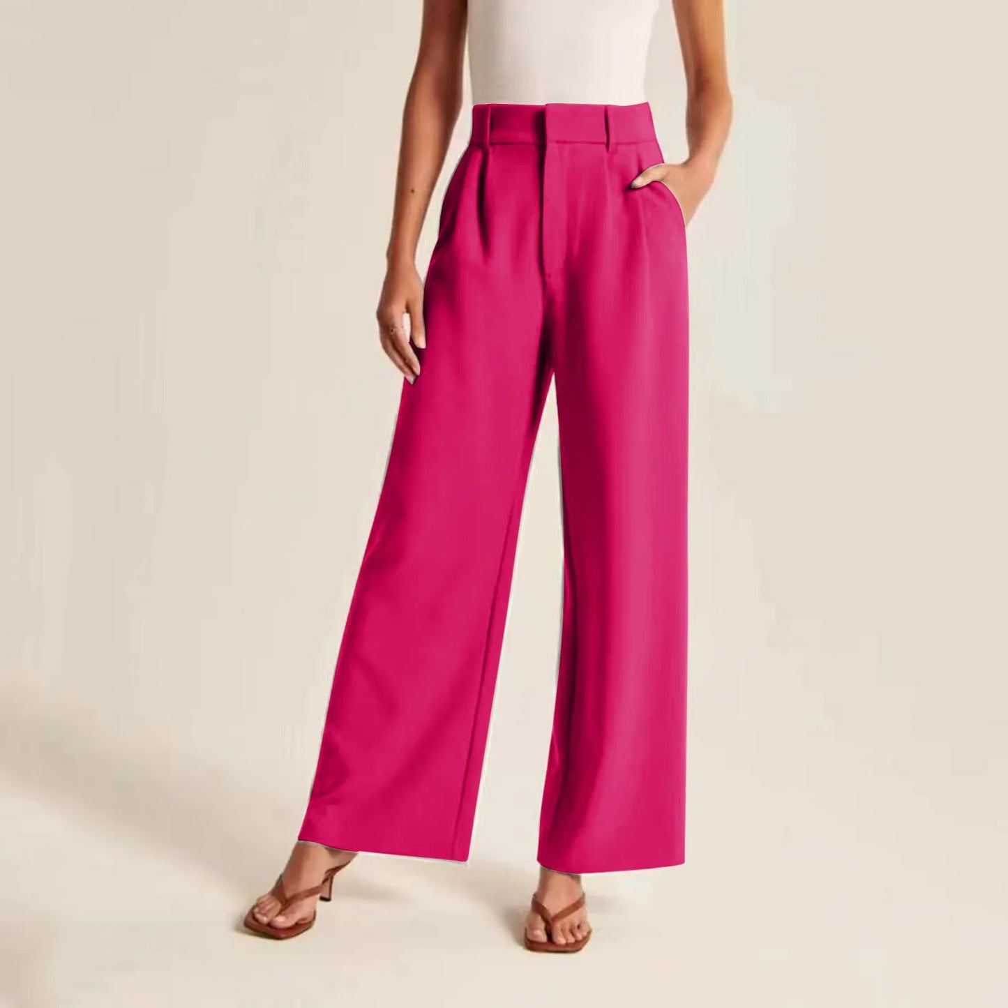 Couture-moda | Damenhose mit hoher Taille und weitem Bein - Tailored Fit, Leinenoptik - Image 4