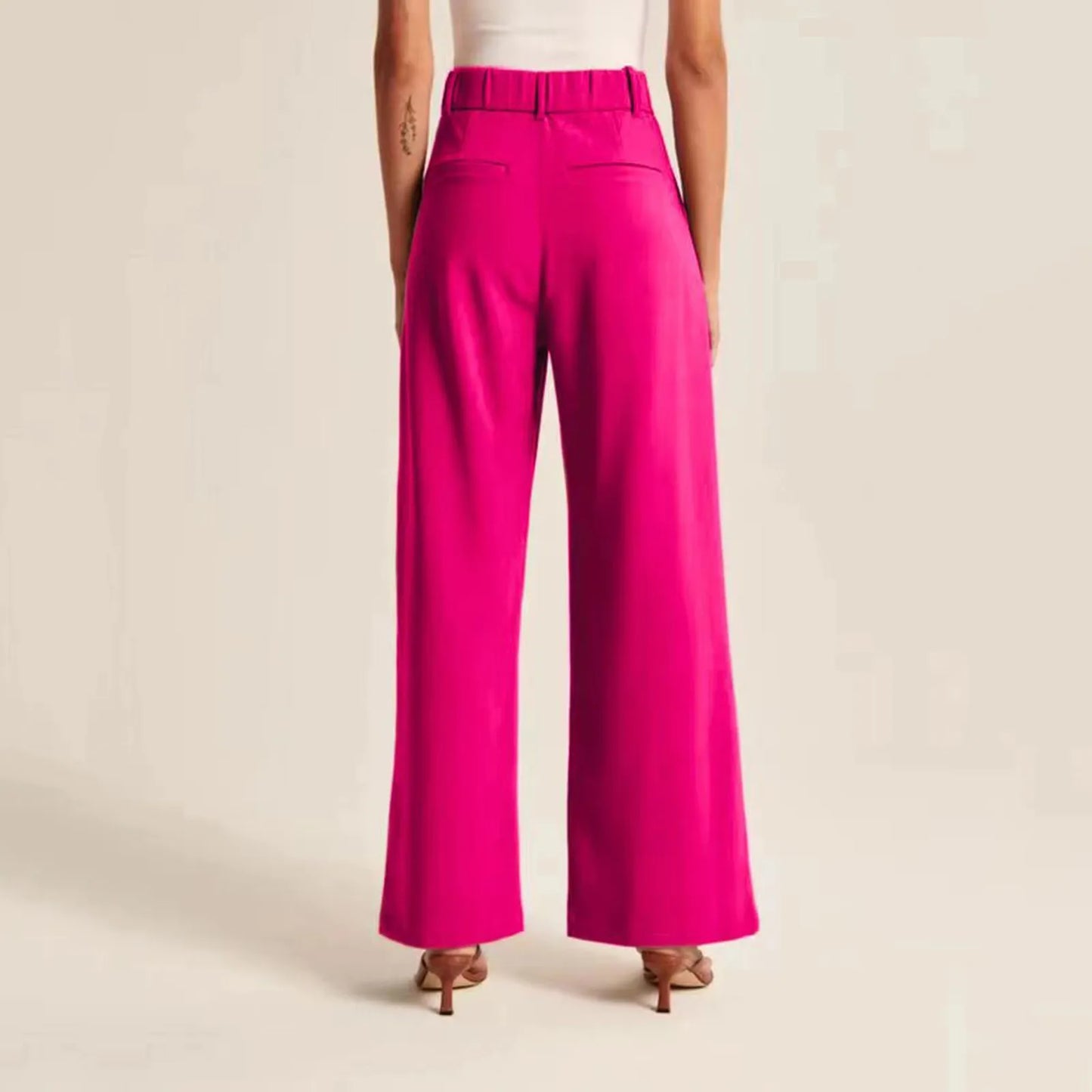 Couture-moda | Damenhose mit hoher Taille und weitem Bein - Tailored Fit, Leinenoptik - Image 2