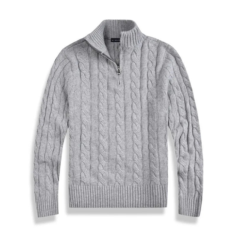 Kilian | Herren Viertelreißverschluss Zopfmuster Strickpullover - Image 6