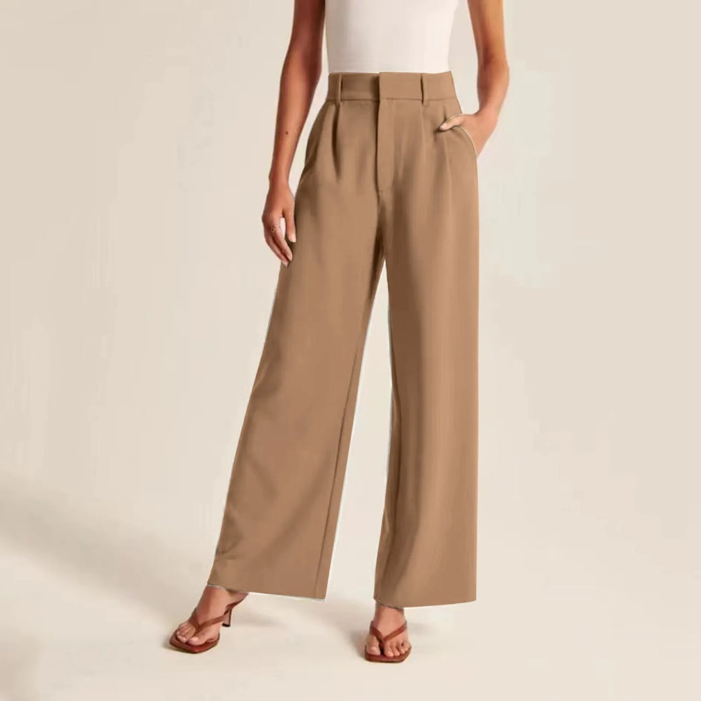 Couture-moda | Damenhose mit hoher Taille und weitem Bein - Tailored Fit, Leinenoptik - Image 3