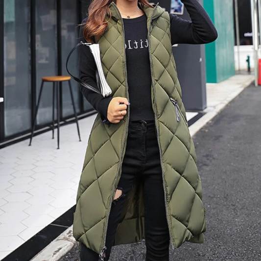 Melina | Damen Kapuzen Lange Puffer Weste - Image 1