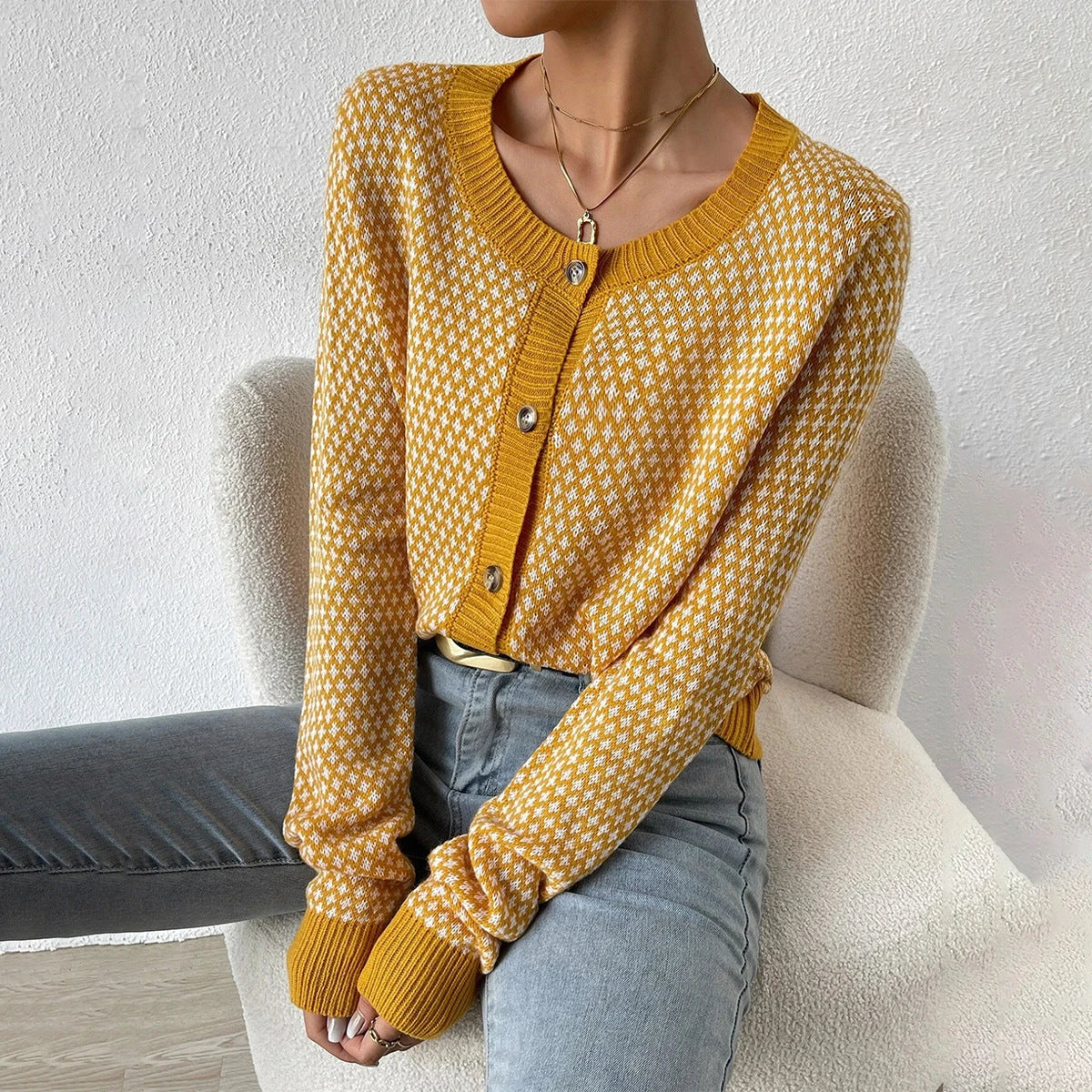 Agnes | Damen Strickjacke Gelb mit Knopfleiste