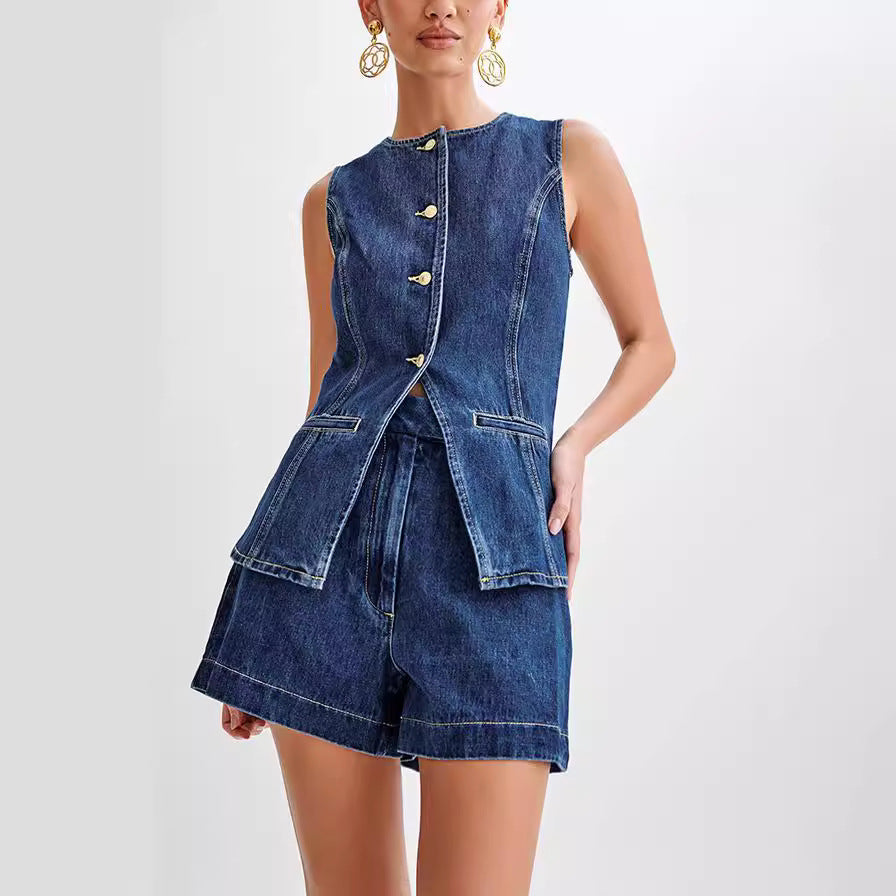 Leonie | Stylisches Denim-Outfit-Set für den Sommer - Jeans-Weste & weite Shorts - Image 7