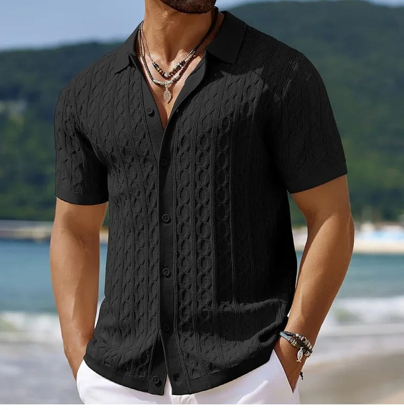 Arno | Retro Jacquard gestricktes Poloshirt für Männer - Image 8