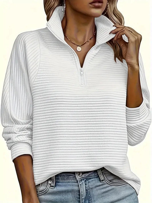 Ellen | Damen Viertelreißverschluss Trichterkragen Langarm Pullover