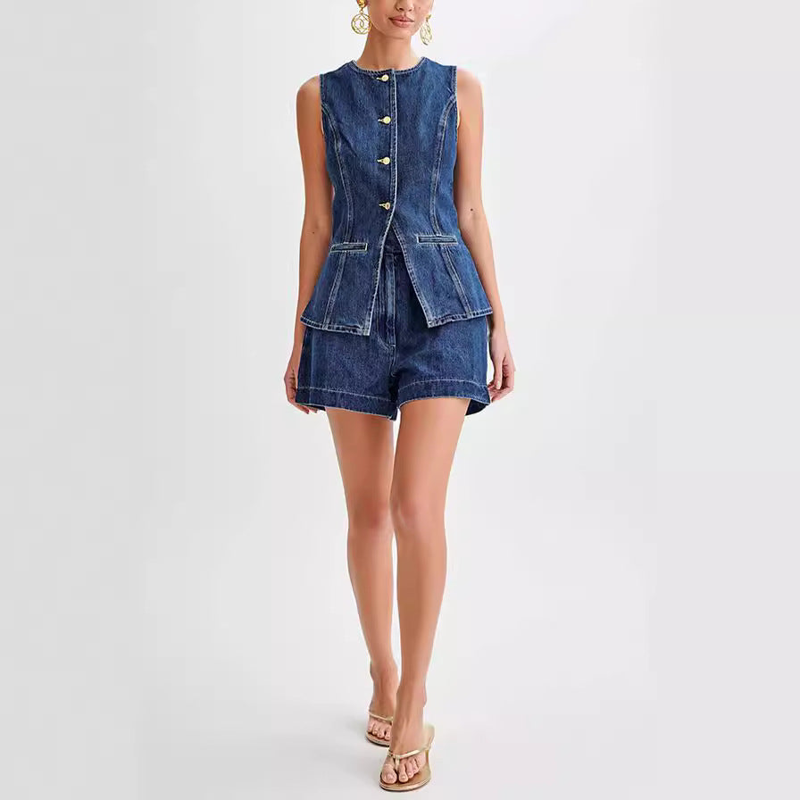 Leonie | Stylisches Denim-Outfit-Set für den Sommer - Jeans-Weste & weite Shorts - Image 4