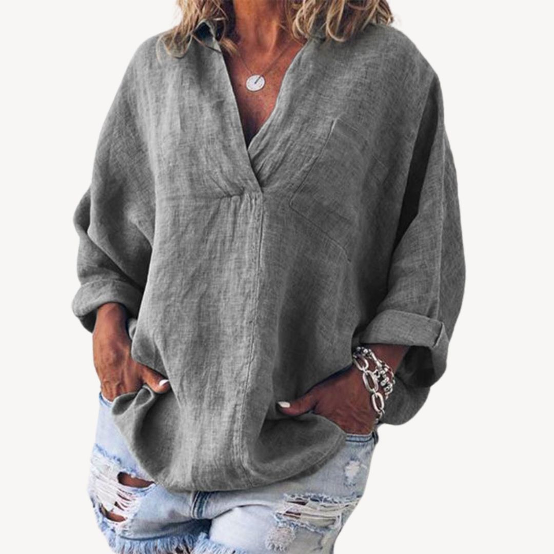 Vestea | Damenbluse mit V-Ausschnitt aus Leinenmischung - Casual Top - Image 4