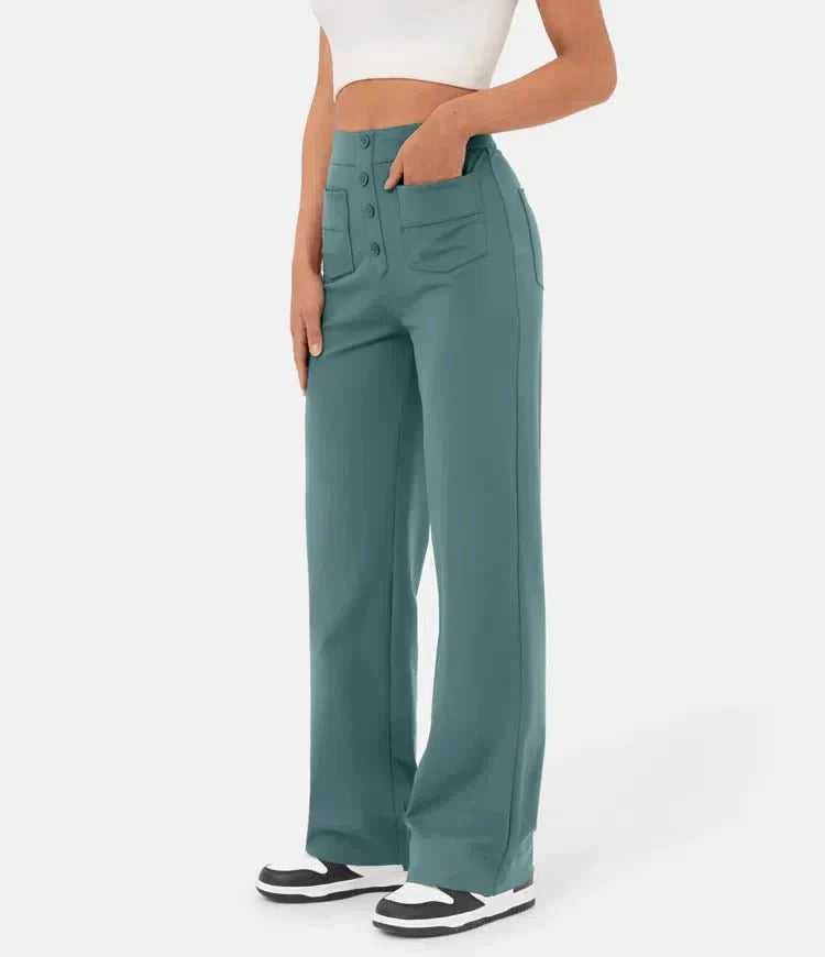 Tatjana | Hose mit hoher Taille und entspannter Passform mit Knopfleiste - Image 3