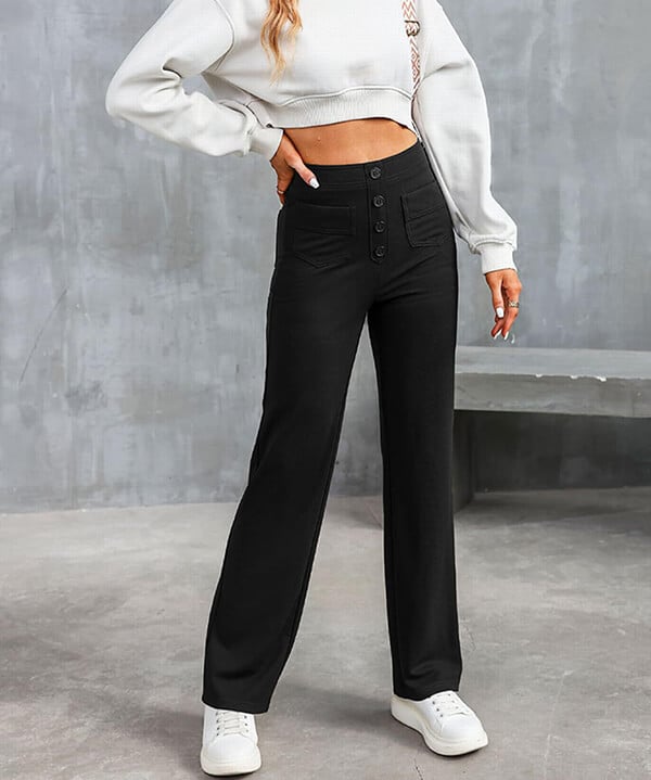 Tatjana | Hose mit hoher Taille und entspannter Passform mit Knopfleiste - Image 9