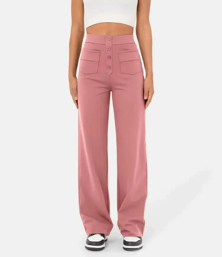 Tatjana | Hose mit hoher Taille und entspannter Passform mit Knopfleiste - Image 4