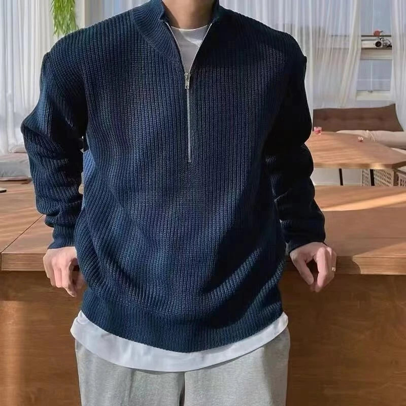 Jürgen | Herren Viertelreißverschluss Rippstrickpullover