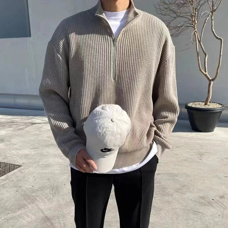 Jürgen | Herren Viertelreißverschluss Rippstrickpullover