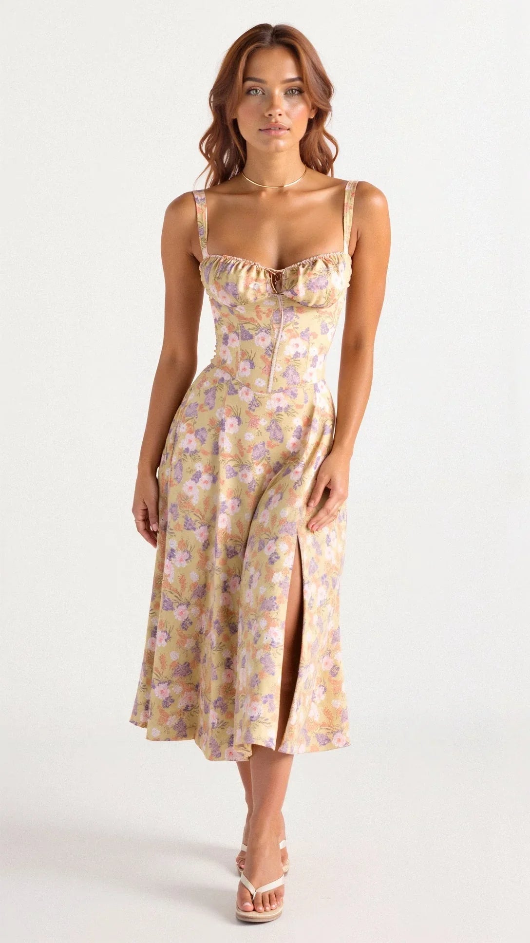 Ulrike | Elegantes Floral Bustier Midriff Taille Shaper Kleid - Image 3