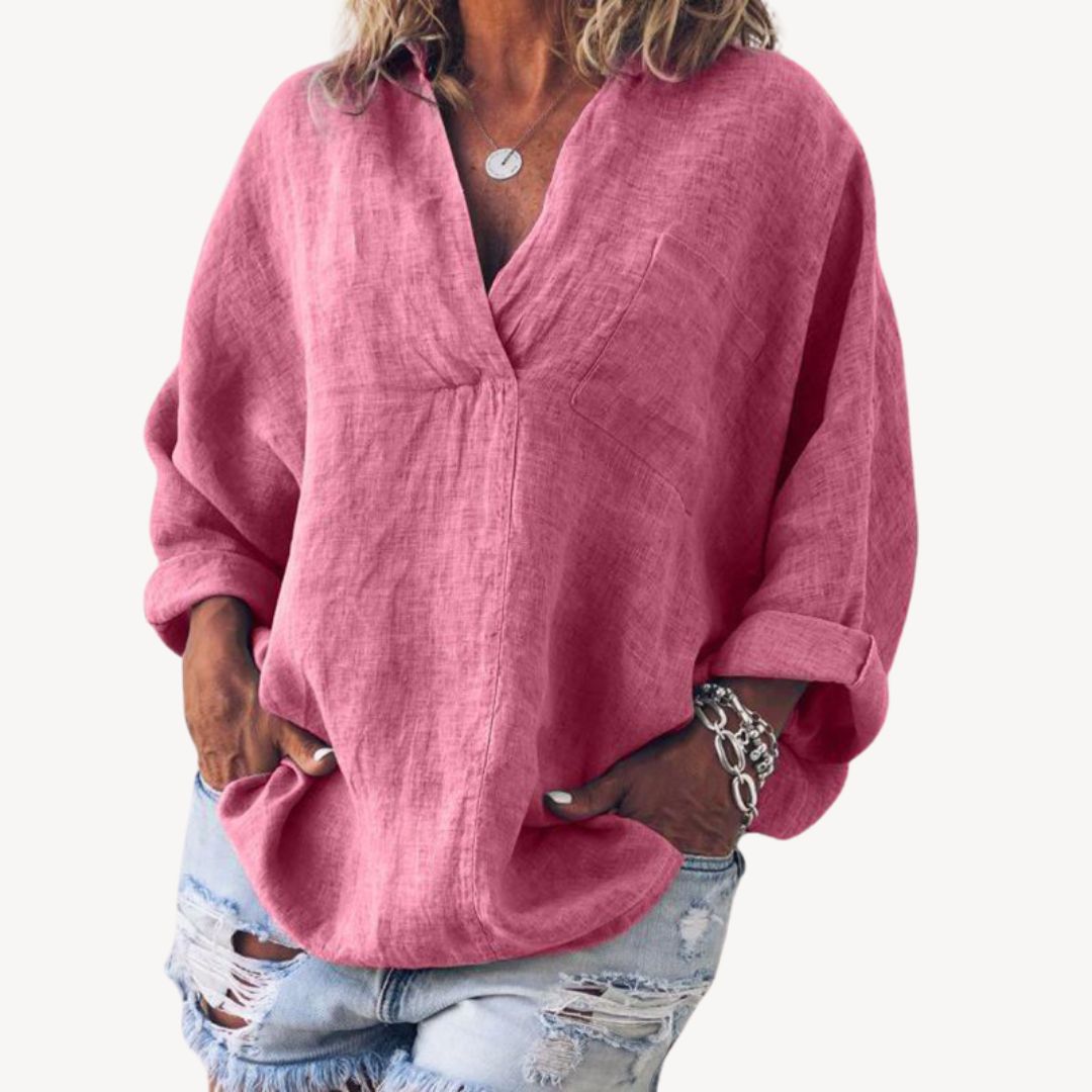 Vestea | Damenbluse mit V-Ausschnitt aus Leinenmischung - Casual Top - Image 5