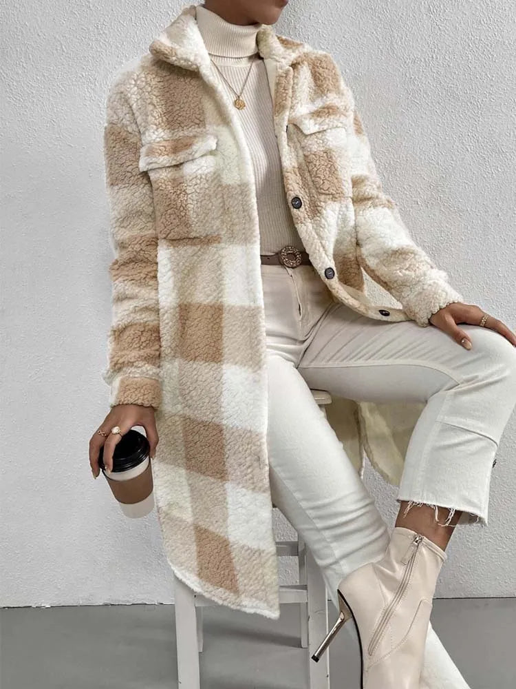 Carmen | Damen Plaid Langer Mantel - Image 4
