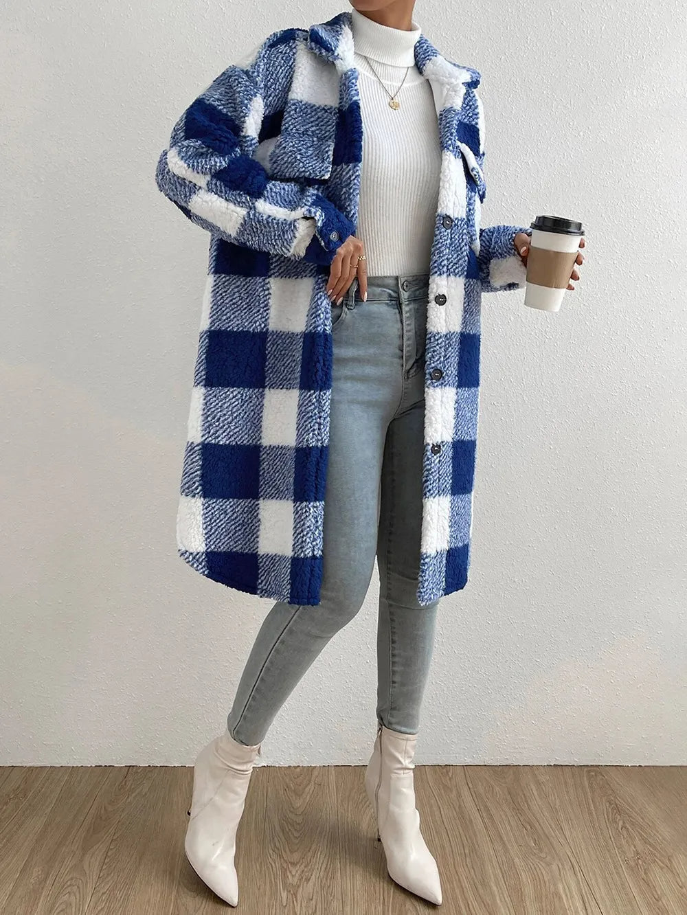 Carmen | Damen Plaid Langer Mantel - Image 3