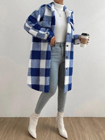Carmen | Damen Plaid Langer Mantel - Image 3