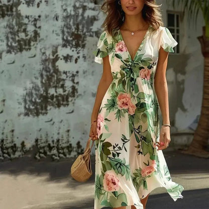 Alice | Kleid mit Blumenmuster in Creme - Image 1
