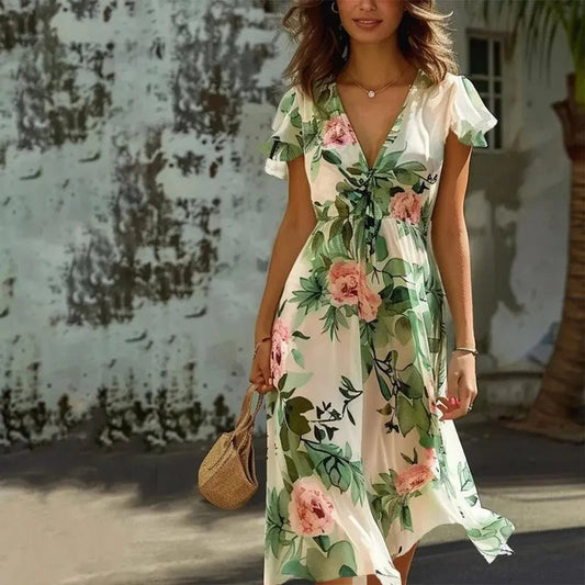Alice | Kleid mit Blumenmuster in Creme - Image 1