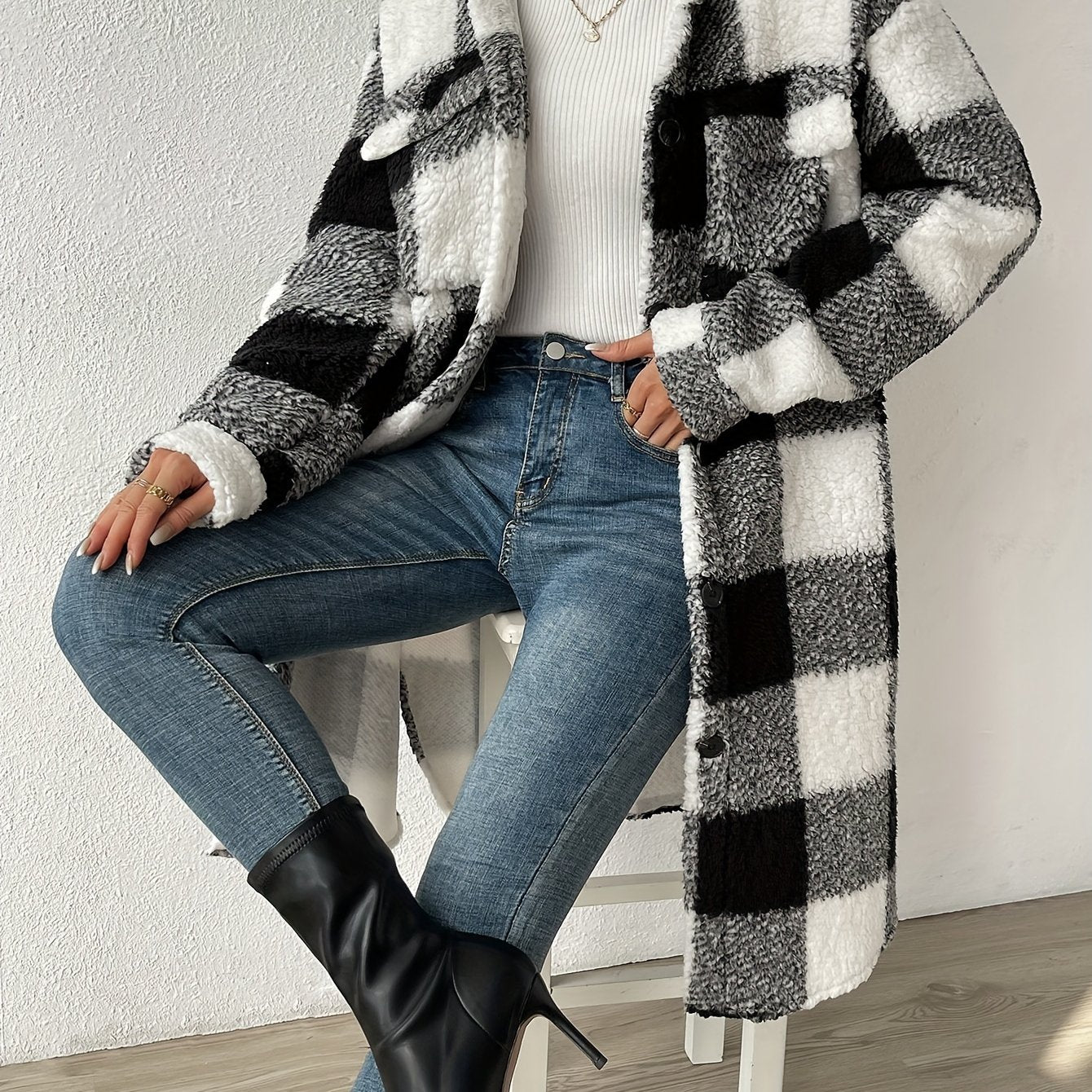 Carmen | Damen Plaid Langer Mantel - Image 2