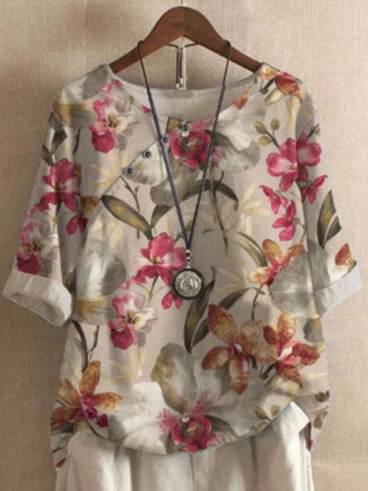 Tina | Bluse mit Blumendruck und entspannter Passform mit Knopfdetails - Image 6