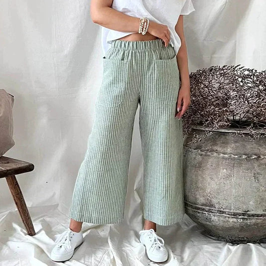 Ilona | Entspannte Damenhose mit elastischer Taille - leicht, gestreift & bequem im Alltagslook - Image 3