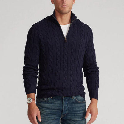 Kilian | Herren Viertelreißverschluss Zopfmuster Strickpullover - Image 4