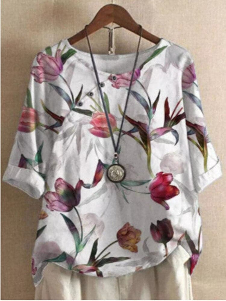Tina | Bluse mit Blumendruck und entspannter Passform mit Knopfdetails - Image 7