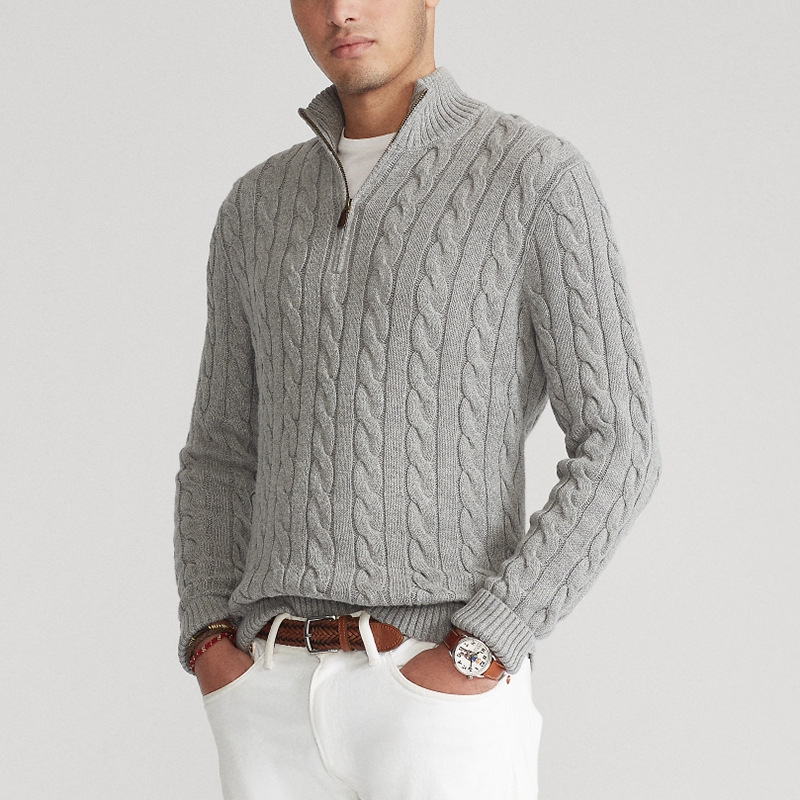 Kilian | Herren Viertelreißverschluss Zopfmuster Strickpullover - Image 1