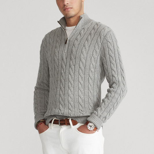 Kilian | Herren Viertelreißverschluss Zopfmuster Strickpullover - Image 1