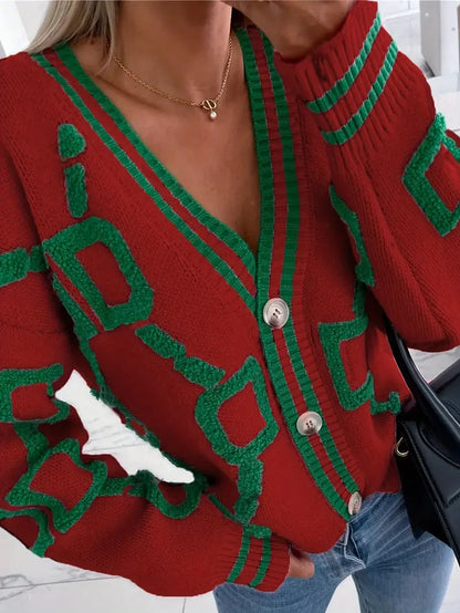 Alexa | Damen V-Ausschnitt Strickjacke mit Knopfleiste