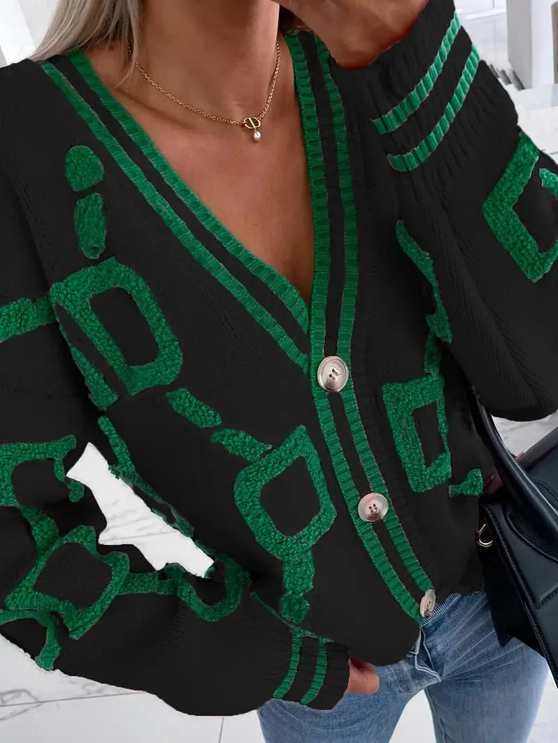 Alexa | Damen V-Ausschnitt Strickjacke mit Knopfleiste