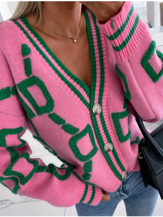 Alexa | Damen V-Ausschnitt Strickjacke mit Knopfleiste