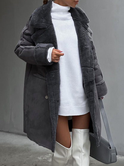 Regina | Damen Oversize Shearling Mantel - Image 3