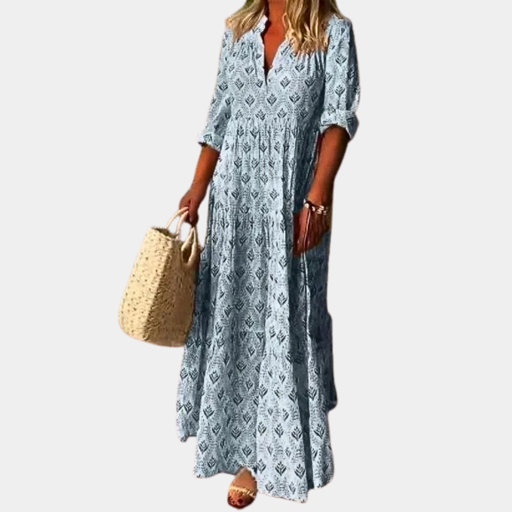 Adele | Lässiges, leichtes, atmungsaktives Kleid mit V-Ausschnitt und 3/4-Ärmeln - Image 1