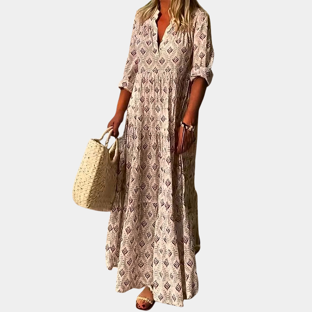 Adele | Lässiges, leichtes, atmungsaktives Kleid mit V-Ausschnitt und 3/4-Ärmeln - Image 4