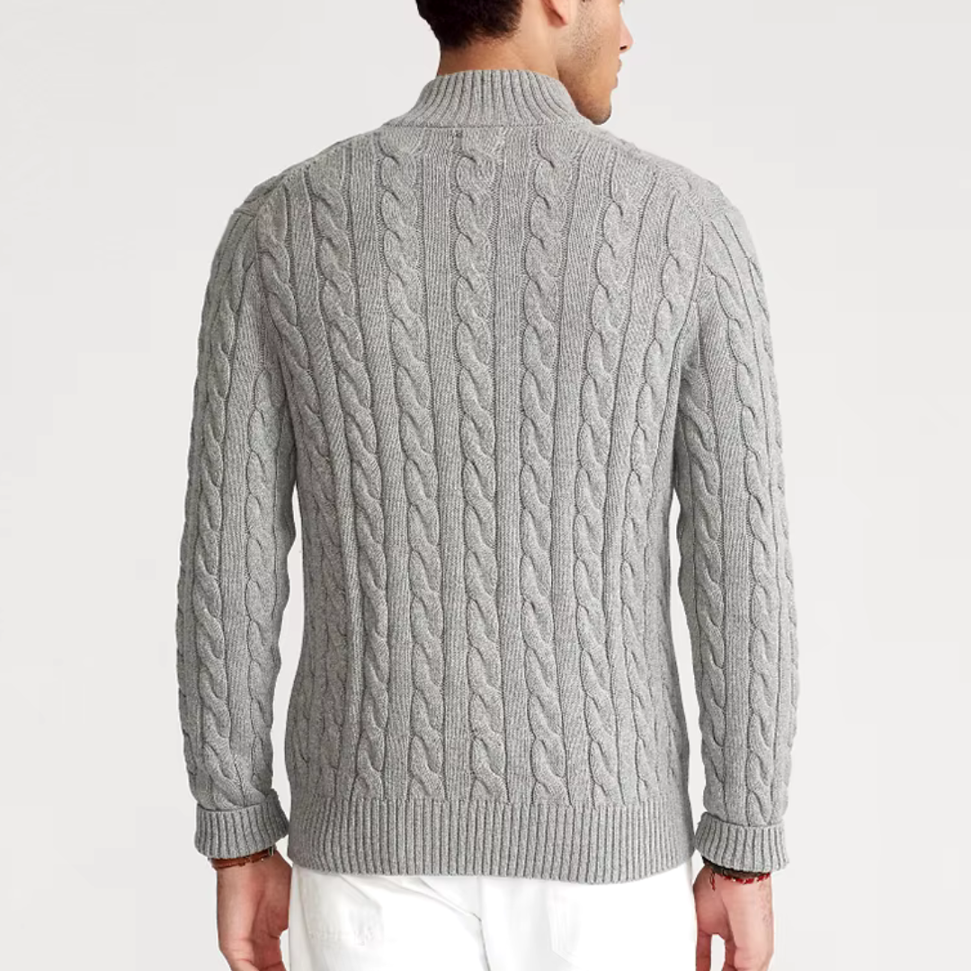 Kilian | Herren Viertelreißverschluss Zopfmuster Strickpullover - Image 3