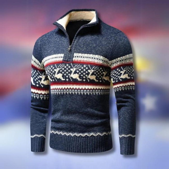 Sven | Herren Fair Isle Pullover mit halbem Reißverschluss - Image 2