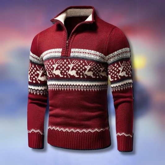 Sven | Herren Fair Isle Pullover mit halbem Reißverschluss - Image 1