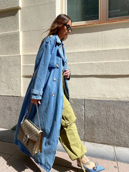 Marita | Damen Zweireihiger Jeansmantel - Image 3