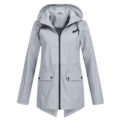 Aurelia | Damen Kapuzen Regenjacke in mittlerer Länge - Image 14